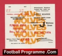 Wolves Wolverhampton v Plymouth Argyle 1976 – Football Ticket
