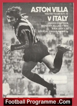 Aston Villa v Italy 1972 - Youth Match Under 18 - U18