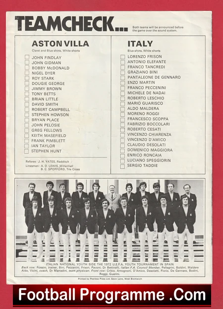 Aston Villa v Italy 1972 - Youth Match Under 18 - U18 - Image 3