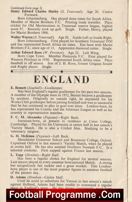 England v South Africa 1953 Amateur International Selhurst Park - Image 6