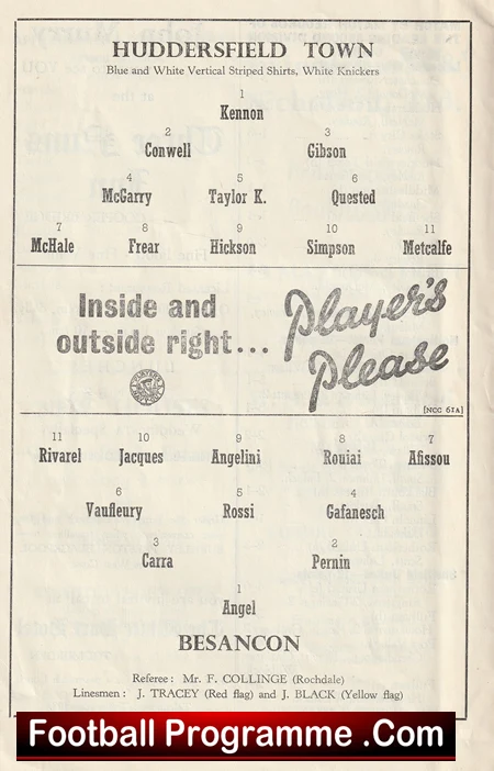 Huddersfield Town v Besancon 1956 - Friendly Match French Team - Image 3