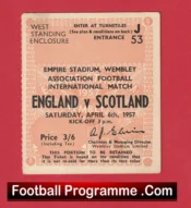 England v Scotland 1957 – Football Ticket – Duncan Edwards