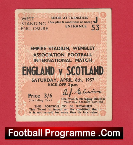 England v Scotland 1957 - Football Ticket - Duncan Edwards - Image 2