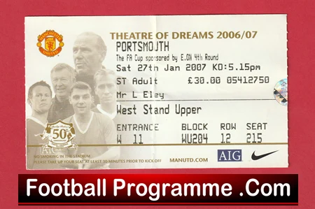 Manchester United v Portsmouth 2007 - Football Ticket - Image 2
