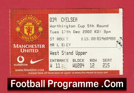 Manchester United v Chelsea 2002 - Ticket League Cup - Image 2
