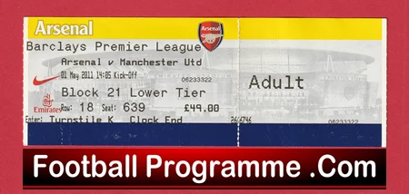 Arsenal v Manchester United 2011 - Match Ticket - Image 2