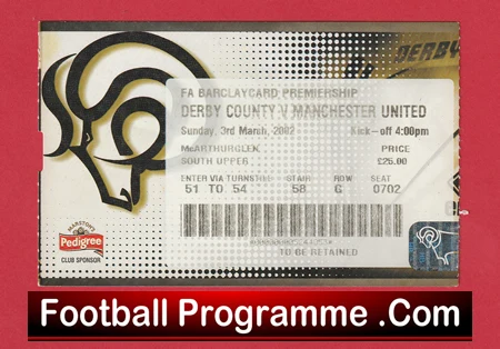 Derby County v Manchester United 2002 - Match Ticket - Image 2