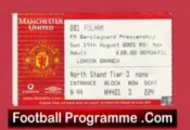 Manchester United v Fulham 2001 – Match Ticket