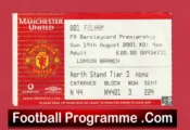 Manchester United v Fulham 2001 – Match Ticket