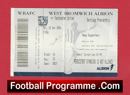 West Bromwich Albion v Manchester United 2006 - Match Ticket - Image 2