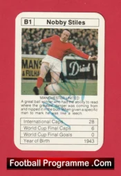 Manchester United Nobby Stiles Autograph Signed Man Utd Football Card