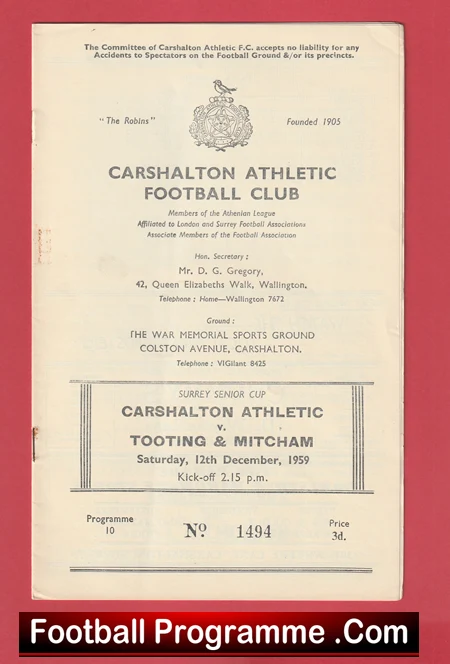 Carshalton Athletic v Tooting Mitcham 1959 - Image 2