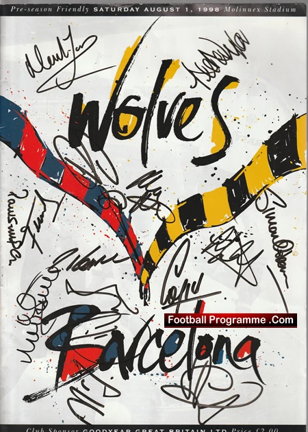 Wolves Wolverhampton v Barcelona 1998 - Friendly Multi Signed - Image 2