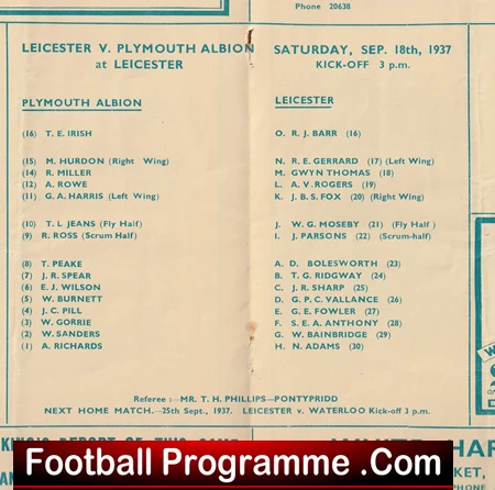 Leicester Rugby v Plymouth Albion 1937 - 1930s Rugby Programme - Image 3