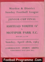 Ashtead Youth v Montspur Park 1963 + Flyer Poster Carshalton Arena