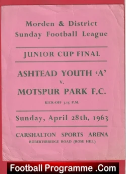 Ashtead Youth v Montspur Park 1963 + Flyer Poster Ticket Carshalton