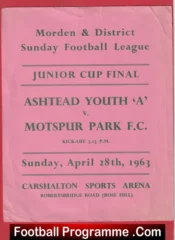 Ashtead Youth v Montspur Park 1963 + Flyer Poster Carshalton Arena