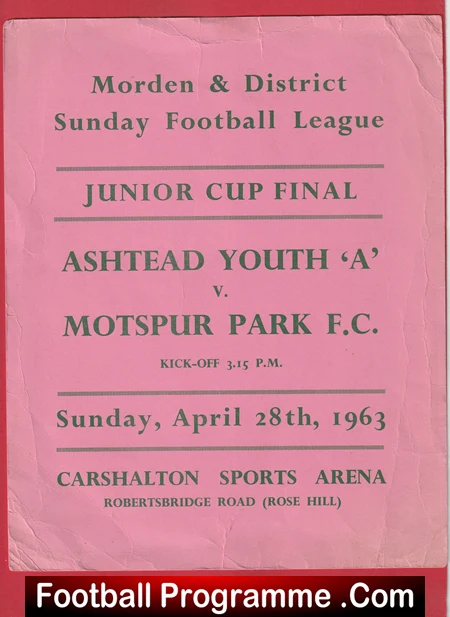 Ashtead Youth v Montspur Park 1963 + Flyer Poster Ticket Carshalton - Image 2
