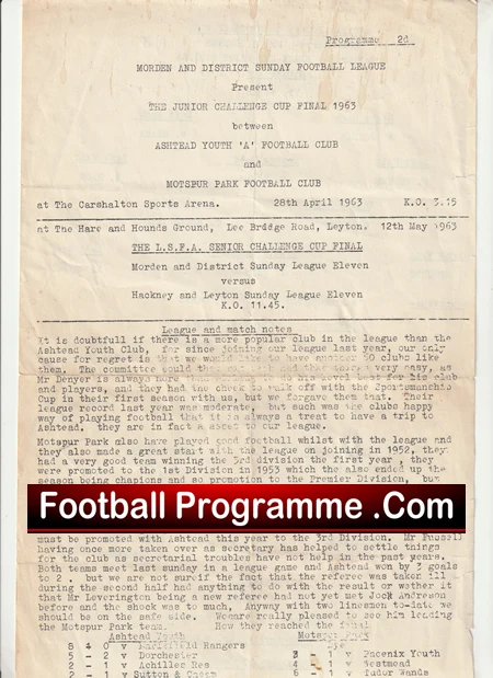 Ashtead Youth v Montspur Park 1963 + Flyer Poster Ticket Carshalton - Image 4