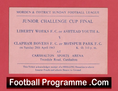 Ashtead Youth v Montspur Park 1963 + Flyer Poster Ticket Carshalton - Image 7
