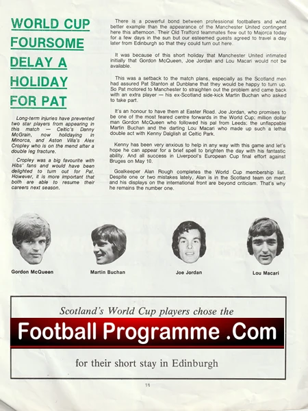 Pat Stanton Testimonial Benefit Game Hibernian Hibs 1978 Autographed - Image 3