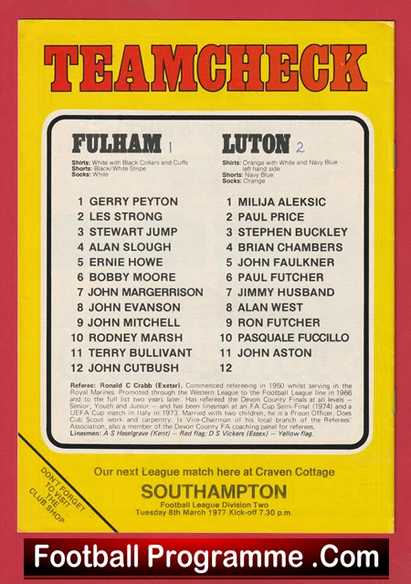 Fulham v Luton Town 1977 - Bobby Moore - Image 3