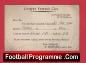 Linotype Football Club Team Official Players Selection Card 1950