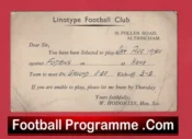 Linotype Football Club Team Official Players Selection Card 1950