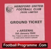 Hereford United v West Ham United 1985 – Two Football Tickets