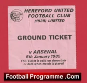 Hereford United v West Ham United 1985 – Two Football Tickets