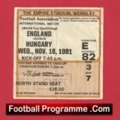 England v Hungary 1981 – Match Ticket