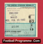 England v Wales 1983 – Football Match Ticket