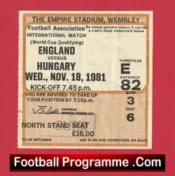 England v Hungary 1981 – Football Match Ticket