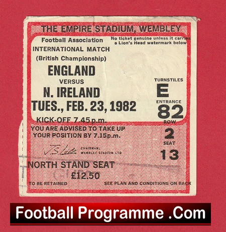 England v Northern Ireland 1982 - Match Ticket - Image 2