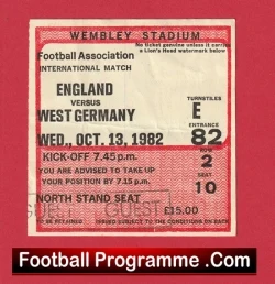 England v Germany 1982 - Match Ticket