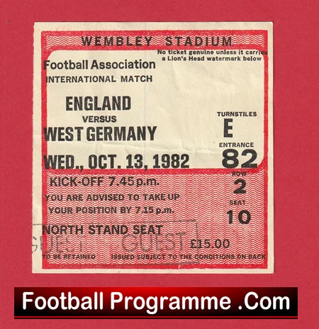 England v Germany 1982 - Match Ticket - Image 2