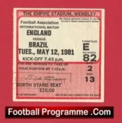England v Brazil 1981 – Match Ticket