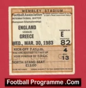 England v Greece 1983 – Football Match Ticket