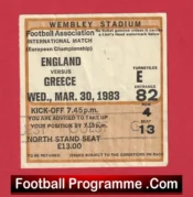 England v Greece 1983 – Football Match Ticket