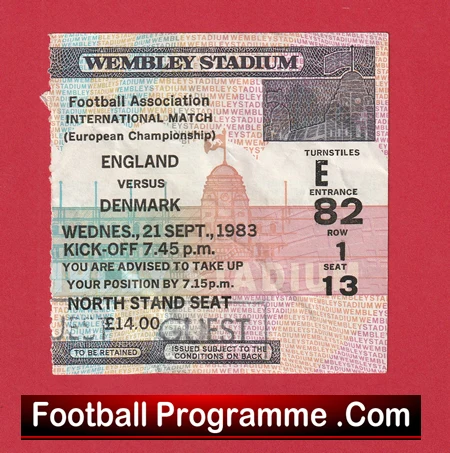 England v Denmark 1983 - Football Match Ticket - Image 2