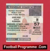 England v Romania 1985 – Football Match Ticket