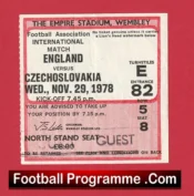 England v Czechoslovakia 1978 – Football Match Ticket