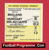 England v Hungary 1978 – Football Match Ticket
