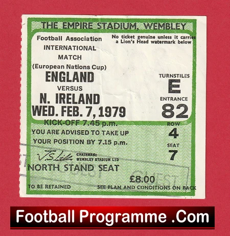 England v Northern Ireland 1979 - Football Match Ticket - Image 2