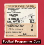 England v Northern Ireland 1978 – Football Match Ticket