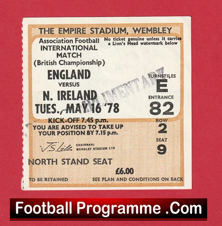 England v Northern Ireland 1978 - Football Match Ticket - Image 2