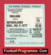 England v Holland 1977 – Football Match Ticket Netherlands