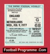 England v Holland 1977 – Football Match Ticket Netherlands
