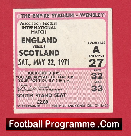 England v Scotland 1971 - Football Match Ticket - Image 2