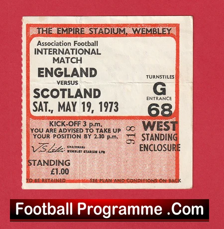 England v Scotland 1973 - Football Match Ticket - Image 2